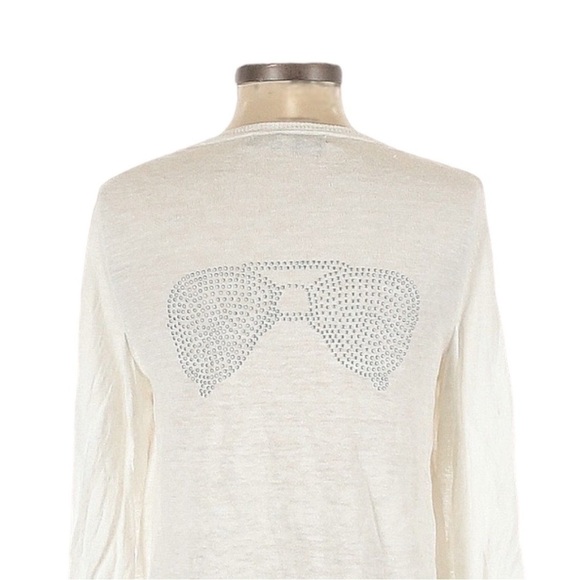 360 Sweater Revolve Ivory 100% Linen Sunglasses Studded Pullover Size S - Picture 5 of 10